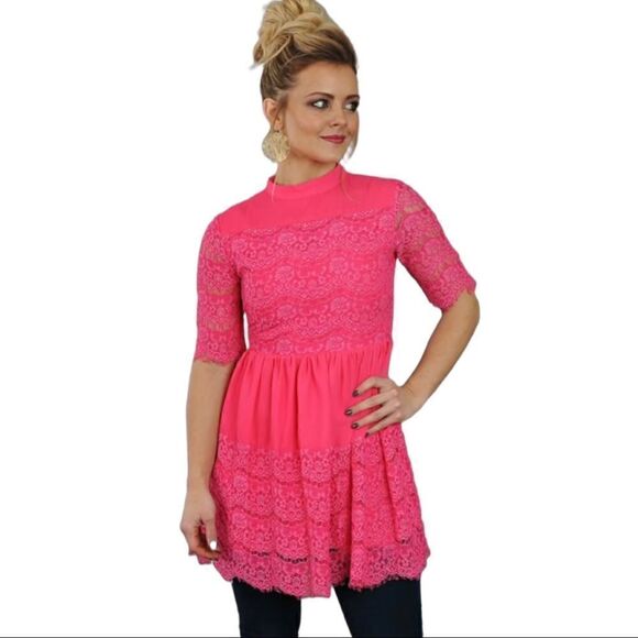 Journey Five Hot Pink Lace Dress Sz XL - Picture 1 of 5